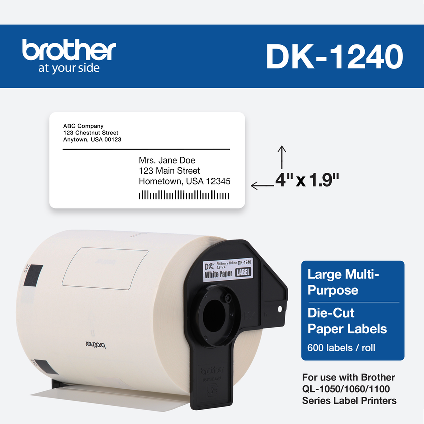 4/" x 2/" Non-OEM Fits BROTHER DK-1240 Labels - 36 FRAME Rolls of 600 + 1